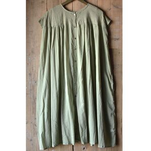 ワンピース チュニック 新品 Aライン インド綿 ドビー 前開き フレンチスリーブ 体型カバー