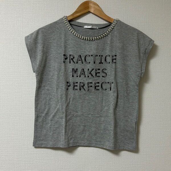 RETRO GIRLパールネックロゴTシャツ グレー M