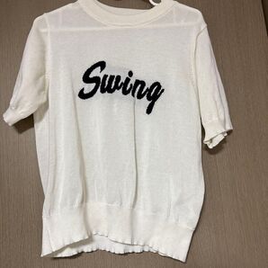 Samansa Mos2 blue ショート丈半袖ニット ニット 半袖