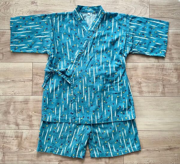 ▲美品 キッズ 子供用 甚平 浴衣 ブルーグリーン 130