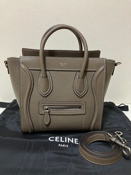超美品★新ロゴ CELINE セリーヌラゲージ ナノ スリ カーフ ショルダー バッグ ハンドバッグ 2way 斜めがけ 正規品