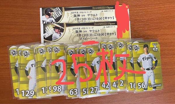 7/13 阪神タイガースvs 東京ヤクルトスワローズ 甲子園 アイビーシート 2連 チケット&オンサイトカード セット