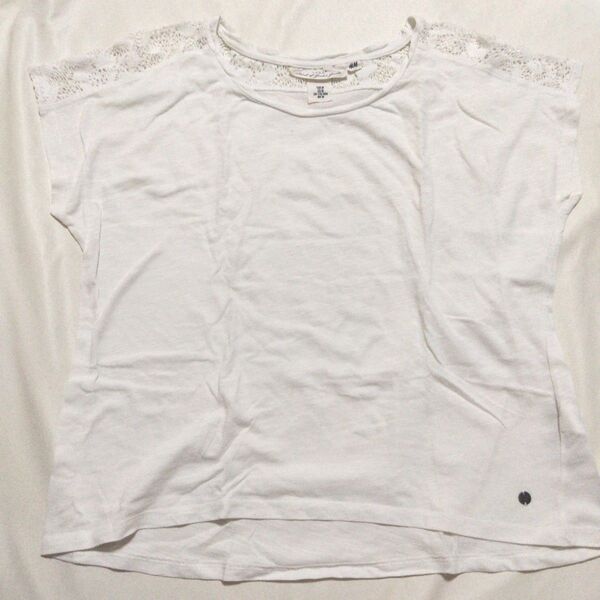 H&M 半袖 Tシャツ M 白 レース 透け感 トップス レディース