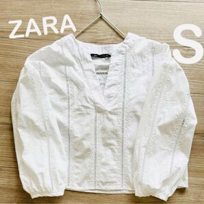 ZARA ザラ ボリュームスリーブブラウス ホワイト S