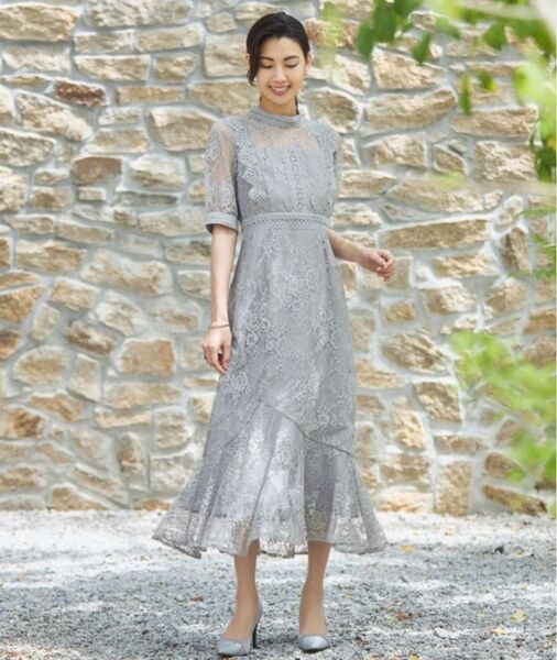 DRESS PLUS 半袖ワンピース M ライトグレー レディース パーティ 結婚式 ドレス
