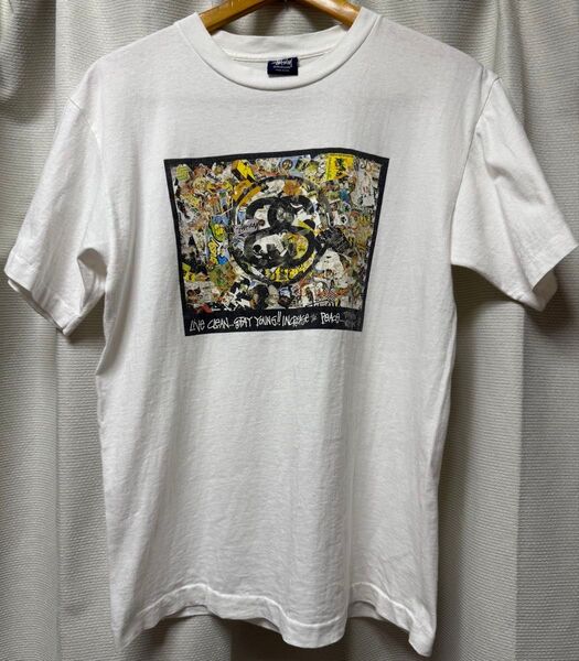 old STUSSY WORLD TRIBE 2001 Tee 白 M Tシャツ made in USA 紺タグ ステューシー