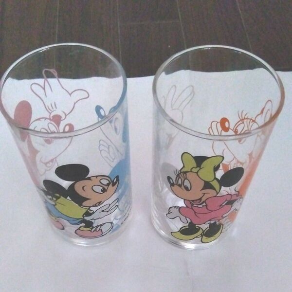 昭和レトロ ミッキーとミニーのグラス 2個セット ミッキーマウス ミニーマウス Disney ガラスコップ 景品 非売品