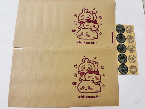 ちいかわ ギフトバック クラフト紙袋、平袋10枚とシール10枚セット