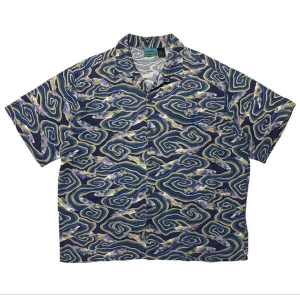 希少 美品 L 90s パタゴニア 渦巻き ACシャツ 総柄 JAVA FISH 半袖 アロハシャツ ヴィンテージ 開襟