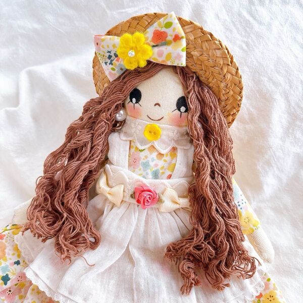 【美品】ハンドメイド カントリードール 約30cm 麦わら帽子