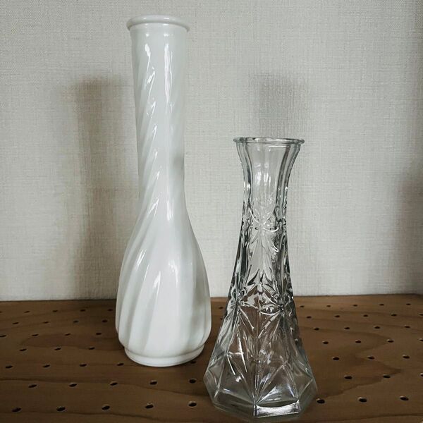 ミルクガラス 花瓶 2個セットHoosier Glass アメリカ ビンテージ 花器 フラワーベース インテリア