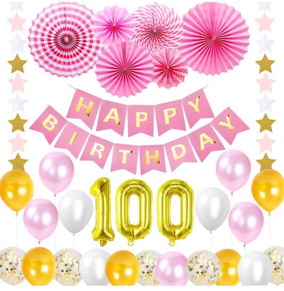 100日お祝い 飾り付け 女の子 子供 パーティー飾り ピンク ゴールド 誕生日 記念日 星のガーランド