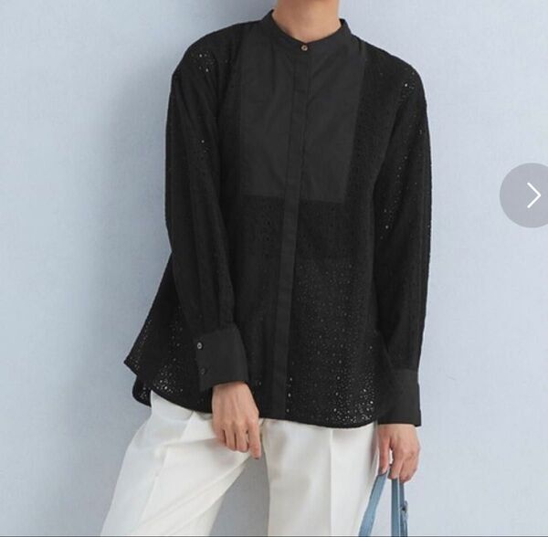 美品!グリーンレーベルリラクシングスタンドカラーシャツ ユナイテッドアローズブラウス レディーススタンドカラーシャツ レースシャツ