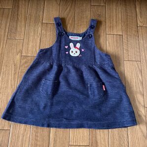 ミキハウス ジャンパースカート うさこ うさぎ ハート アップリケ デニム風