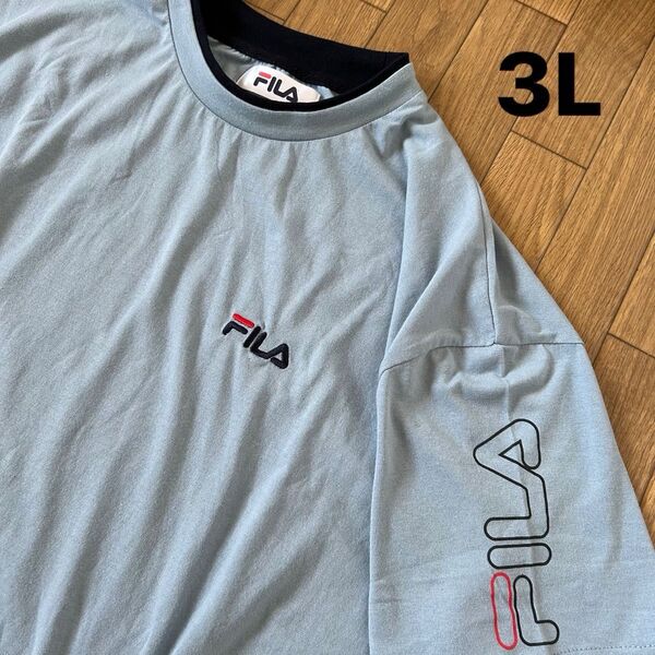 美品 大きいサイズ】フィラ ティシャツ 半袖 トップス メンズ 3L XXL ビッグサイズ カットソー Tシャツ ロゴ刺繍