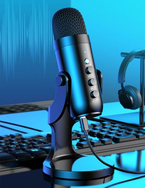 Haomuren USB コンデンサーマイク ゲーム録音ストリーミング 黒