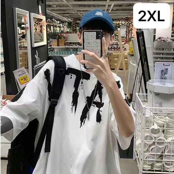 JUAS058メンズtシャツ ティーシャツ韓国風 五分丈袖 丸首 大きいサイズ ゆったり 英文字 夏