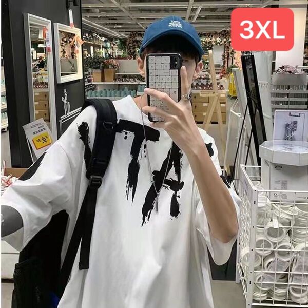 JUAS058メンズtシャツ ティーシャツ韓国風 五分丈袖 丸首 大きいサイズ ゆったり 英文字 夏