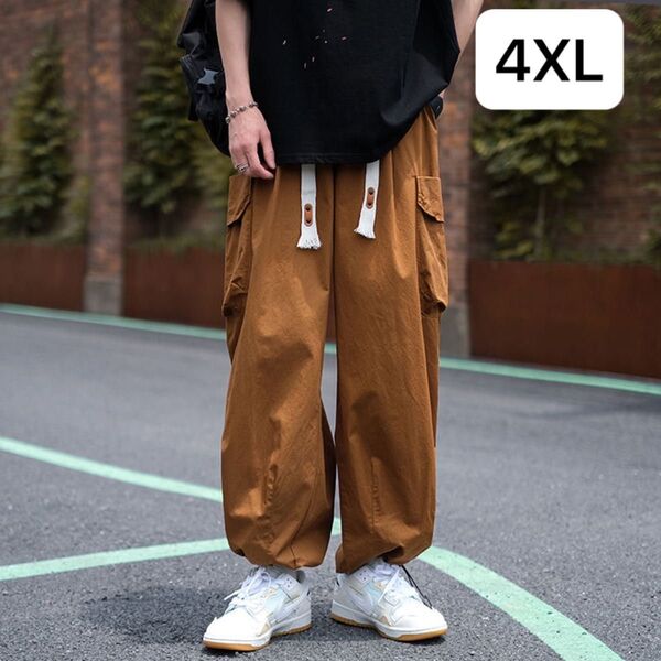 JPAS173 メンズ ワイドパンツ カーゴパンツ 九分丈 ズボン サイドライン 大きいサイズ ウエストゴム 春秋夏 ゆったり