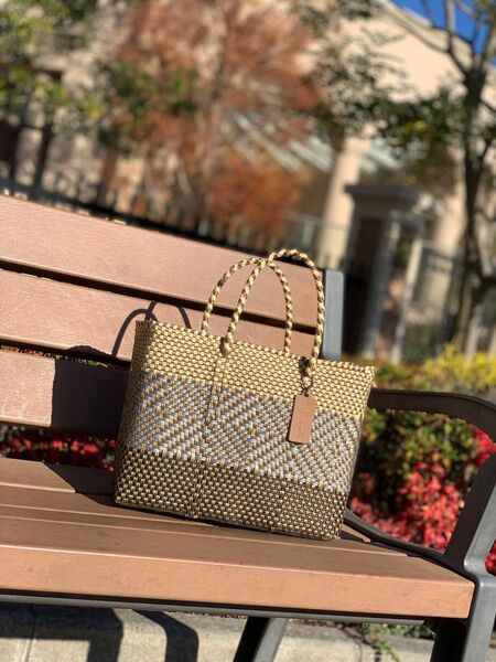 新品 大人気オアハカ産 メルカドバッグ メキシコ ブラウン系 XSサイズ ハンドメイド かごバック