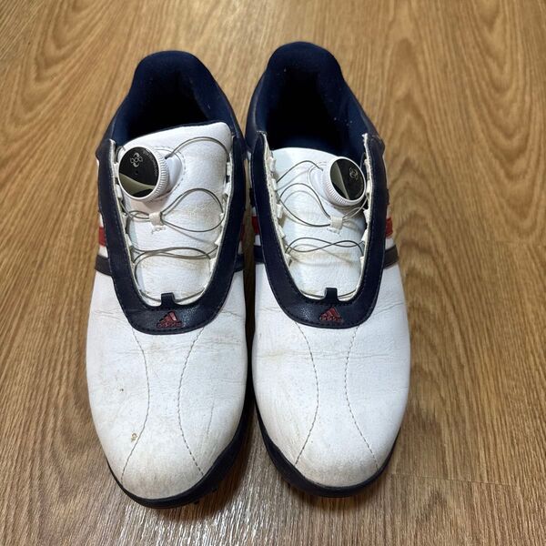 adidas ゴルフシューズ ダイヤル式 ホワイト/ネイビー/レッド シューズ入れ付き