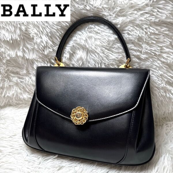 BALLY ハンドバッグ フォーマル レザー 金金具 冠婚葬祭 黒 バリー 3室 ゴールド金具 花柄ボタン