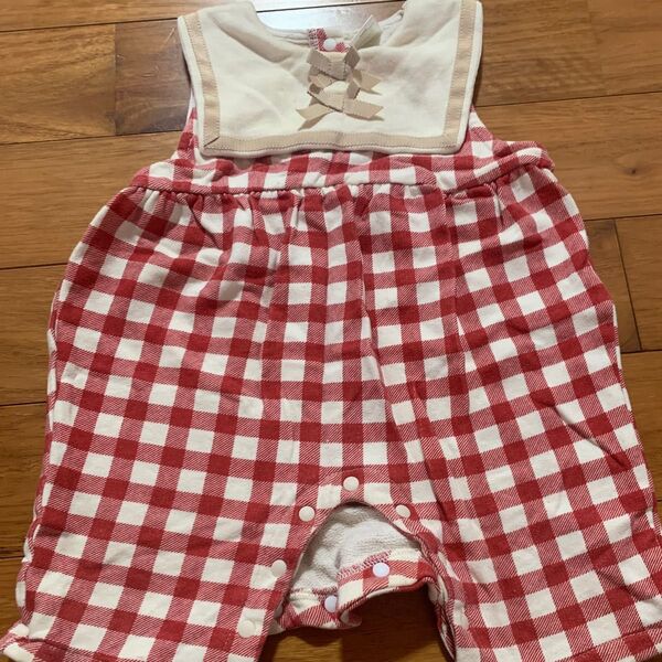 女の子 チェック柄ロンパース ベビー カバーオール 70 夏服 futafuta