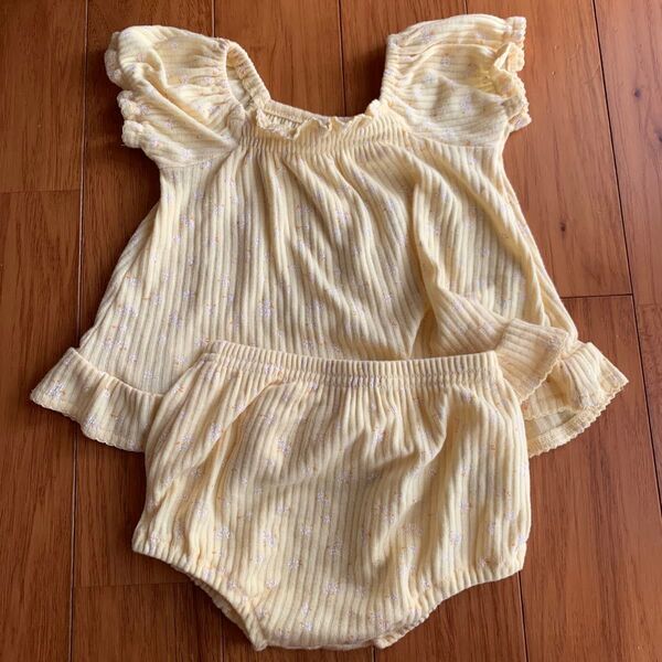 ベビー服 女の子 セットアップ 小花柄 黄色 70 セットアップ 子供服 ベビー