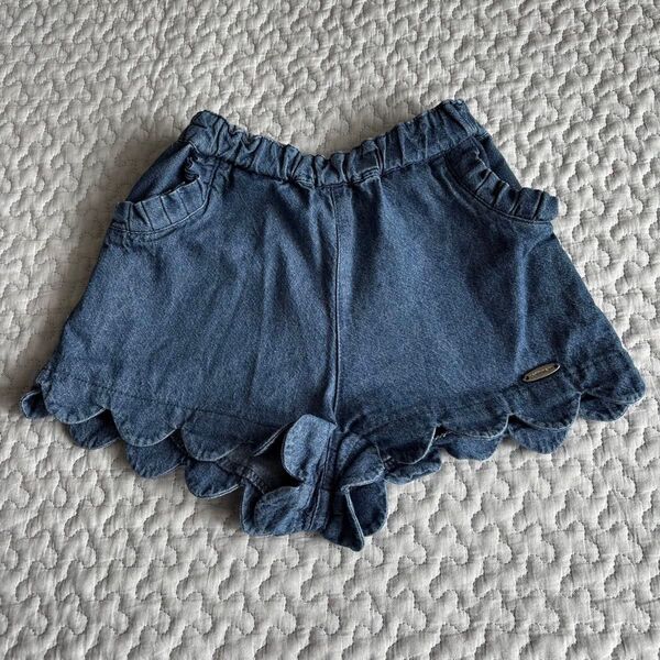 プティマイン ショートパンツ 80cm デニム 女の子 スカラップショートパンツ