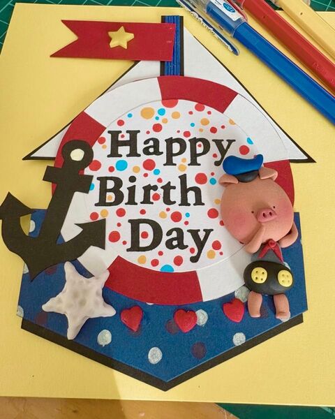 子ブタの船の旅 ハンドメイド メッセージカード