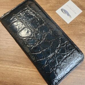 ☆ ネイビーブルー ☆ クロコダイル ワニ革 長財布 一枚革 ラウンドファスナー 新品 未使用品