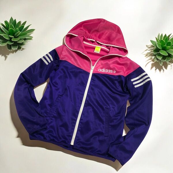 adidas パーカー ピンク パープル バイカラー ジャージ ジャケット ブルゾン 羽織り ウォーキング 散歩 ランニング