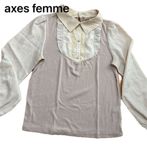 axes femme アクシーズ ブラウス フリル レース パールボタン