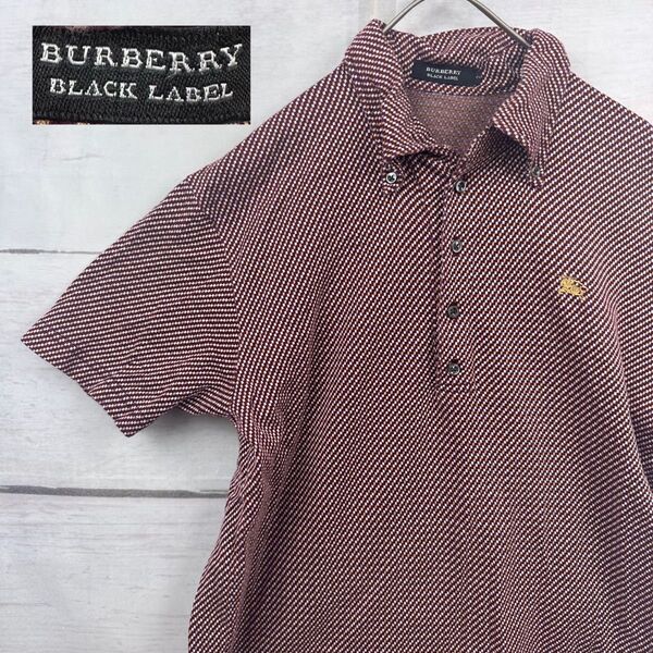 BURBERRY BLACK LABEL バーバリーブラックレーベル 半袖 ポロシャツ ワンポイントホース刺繍 千鳥柄 古着