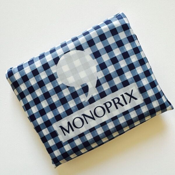 モノプリ エコバッグ MONOPRIX ギンガムチェック ネイビー 紺 トートバッグ パリ土産 フランス土産