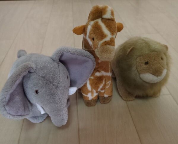 ぞう、キリン、ライオン ぬいぐるみセット