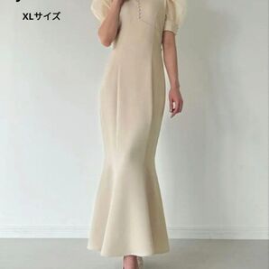 【未使用】JUNOAH パワショル Vネック マーメイドワンピース インフルエンサーコラボ シアー素材 XL アイボリー