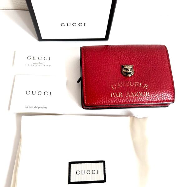 GUCCI グッチ 二つ折り財布 アニマリエ タイガー レザー ウォレット