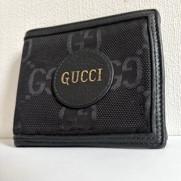 GUCCI グッチ オフザグリッド GG柄 ナイロンキャンバス×レザー ブラック 二つ折り財布