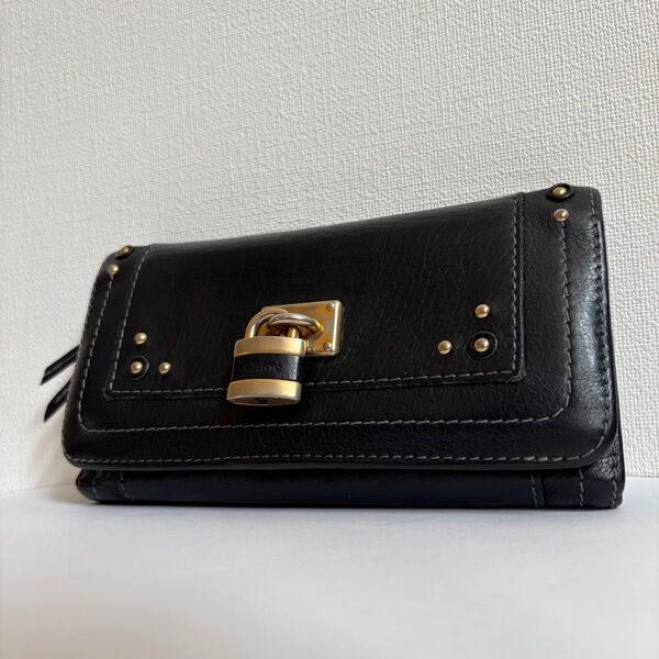 Chloe クロエ パディントン レザー 二つ折り 財布 ブラック カナデ 南京錠