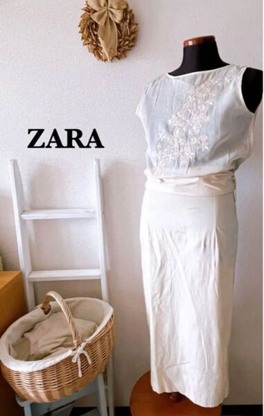 ZARA ドレス ワンピース 刺繍 ワンピース 発表会 イベント ザラ ウエストリボン ウエストマーク ロングドレス