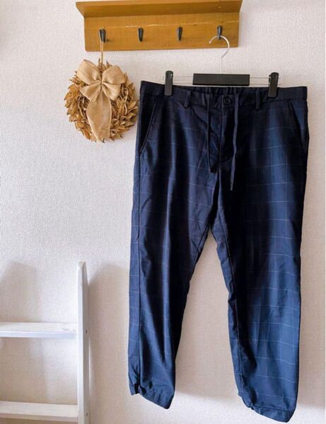 ネイビー パンツ XL ストレッチ イージー 大きいサイズ ウエストゴム ユニクロ