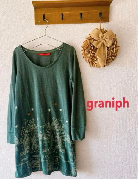 グラニフ ワンピース チュニック graniph グラニフ ワンピース カットソー チュニック 長袖 プリント