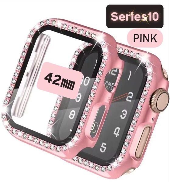 アップル ウォッチ カバー 42㎜ Apple watch ケース バンド ピンク 韓国 フレーム キラキラ シリーズ 10