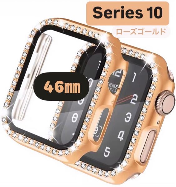 アップル ウォッチ カバー 46㎜ Apple watch ケース バンド ローズゴールド 韓国 フレーム キラキラ シリーズ10