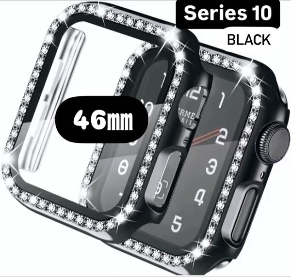 アップル ウォッチ カバー 46㎜ Apple watch ケース バンド ブラック 韓国 フレーム キラキラ シリーズ10