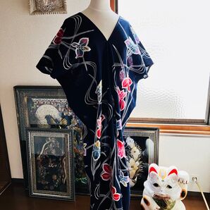 ⑦ 浴衣ワンピース 新品反物から 着丈132センチ和モダン浴衣