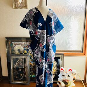 ⑩ 浴衣ワンピース 新品 反物から 着丈135センチ和モダン浴衣