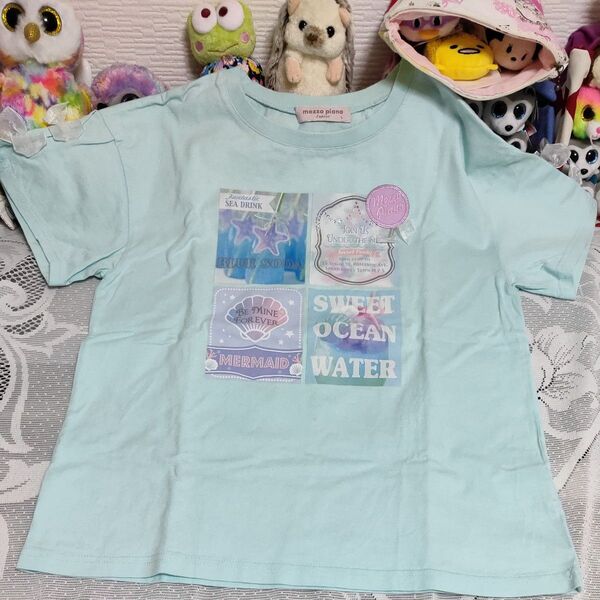 美品☆メゾピアノジュニア 半袖Tシャツ 160 ミントブルー