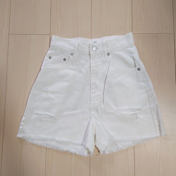 WEGO STANDARD ウィゴー ダメージホワイトデニムショートパンツ XS